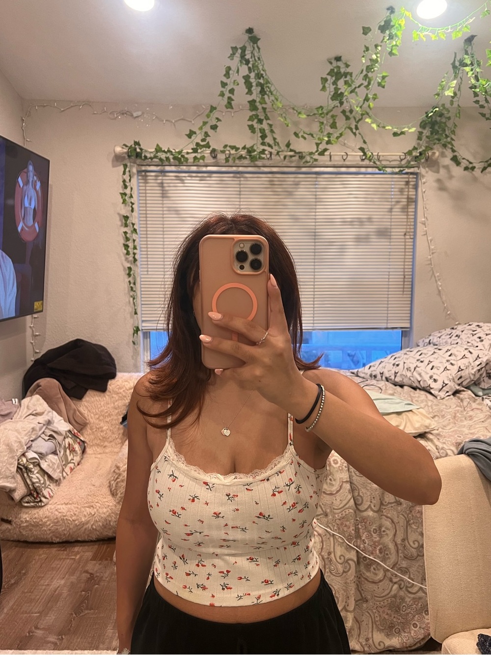 White Floral Lace-Trim Crop Tank Top